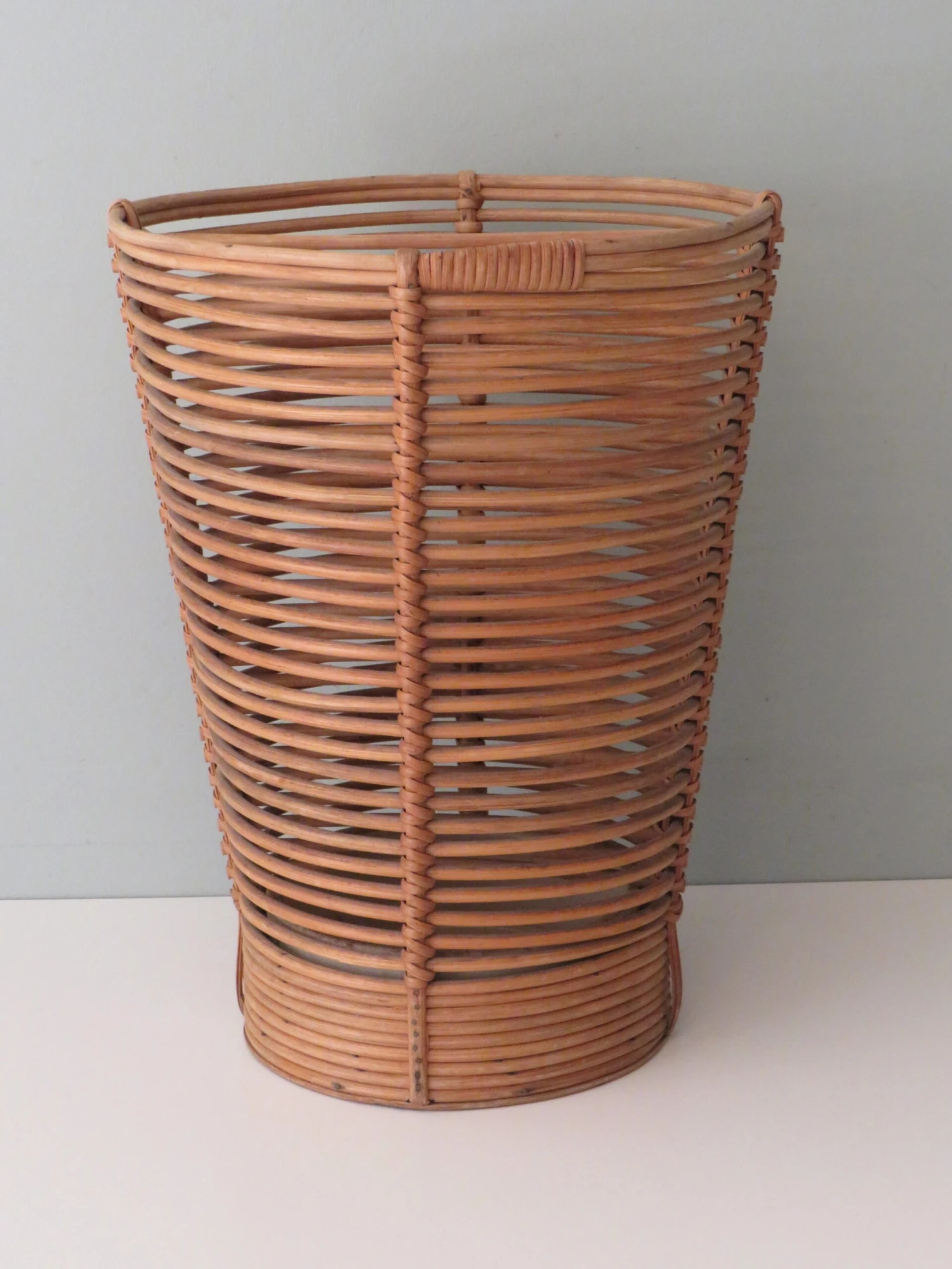 Mid-Century Umbrella Stand In Wood, Pottery & Wicker 2 Mid-Century Umbrella Stand In Wood, Pottery & Wicker - Image 2