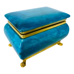 Mid Century Vintage Handmade Italian Alabaster And Brass Trinket Box