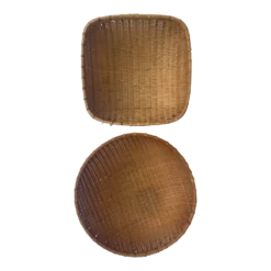 Mismatched Winnowing Bowls In Natural Woven Wicker Rattan- Set Of 2