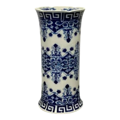 Oriental Porcelain Flow Blue White Umbrella Stand, Large Vase, Floral Decorated