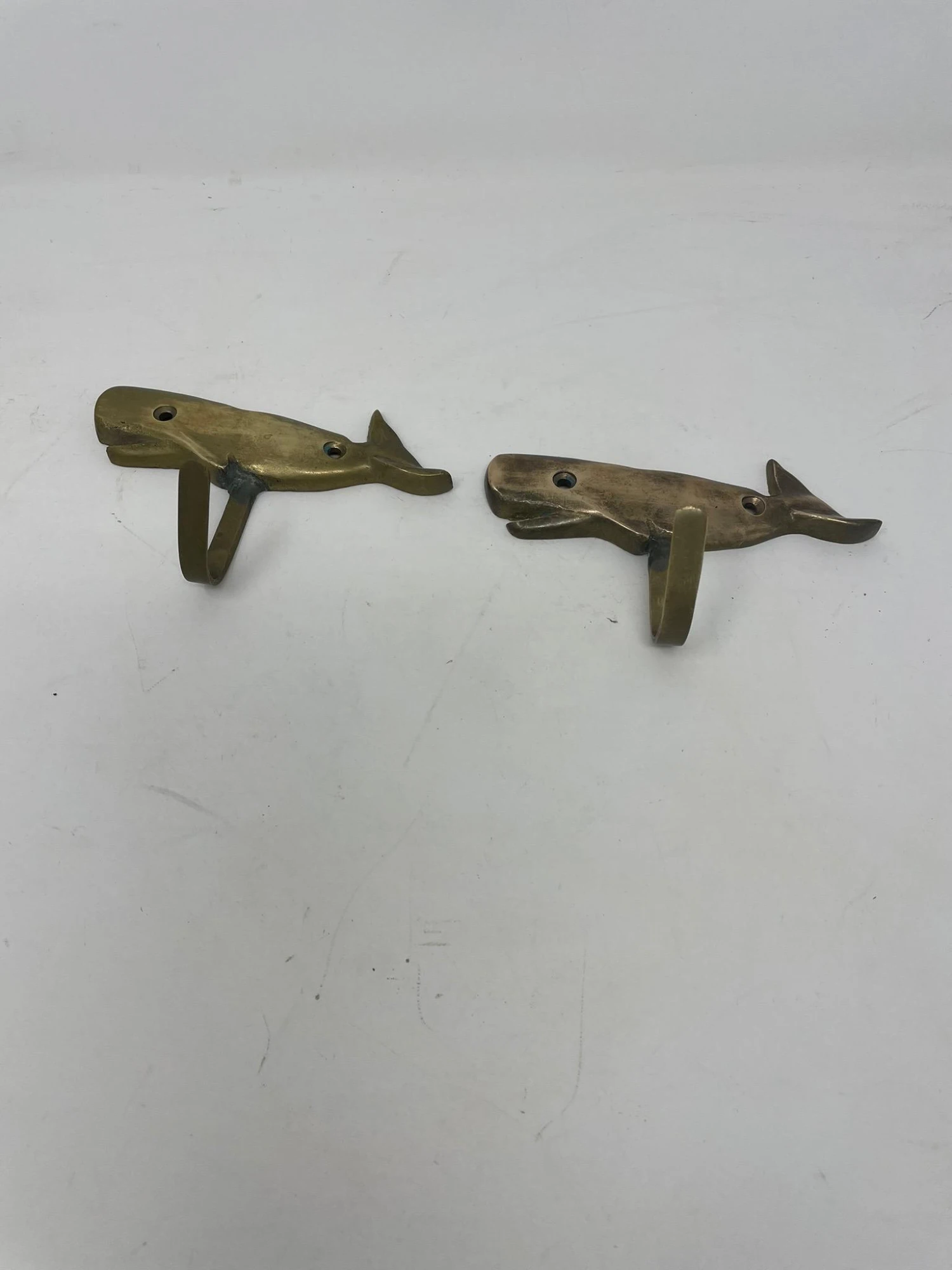 Pair Brass Whale Coat Hooks 2 Pair Brass Whale Coat Hooks - Image 2