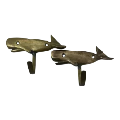 Pair Brass Whale Coat Hooks
