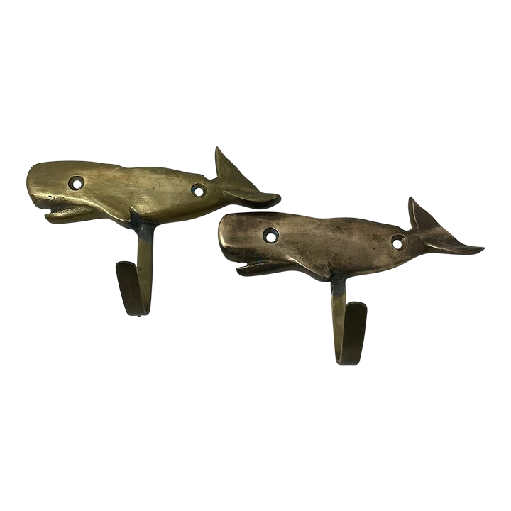 Pair Brass Whale Coat Hooks 1 Pair Brass Whale Coat Hooks