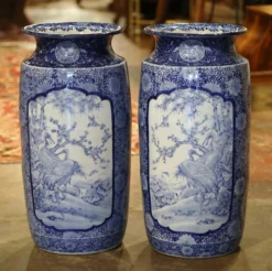 Pair Of Vintage Hand Painted Blue And White Porcelain Vases Umbrella Stands 12 Pair Of Vintage Hand Painted Blue And White Porcelain Vases Umbrella Stands -Chairish Shop pair of vintage hand painted blue and white porcelain vases umbrella stands 3108