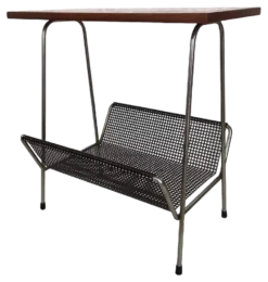 Pilastro Style Metal And Teak Magazine Rack, 1950s