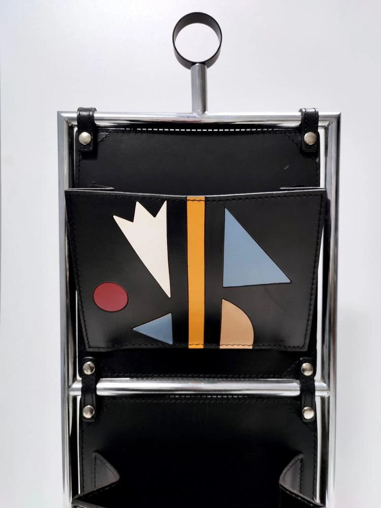 Postmodern Leather And Chrome-Plated Metal Magazine Rack From Salmistraro, Italy, 1980s 8 Postmodern Leather And Chrome-Plated Metal Magazine Rack From Salmistraro, Italy, 1980s - Image 8