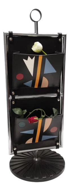 Postmodern Leather And Chrome-Plated Metal Magazine Rack From Salmistraro, Italy, 1980s