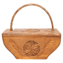 Rustic Primitive Wood Hand Carved Basket, 1950s