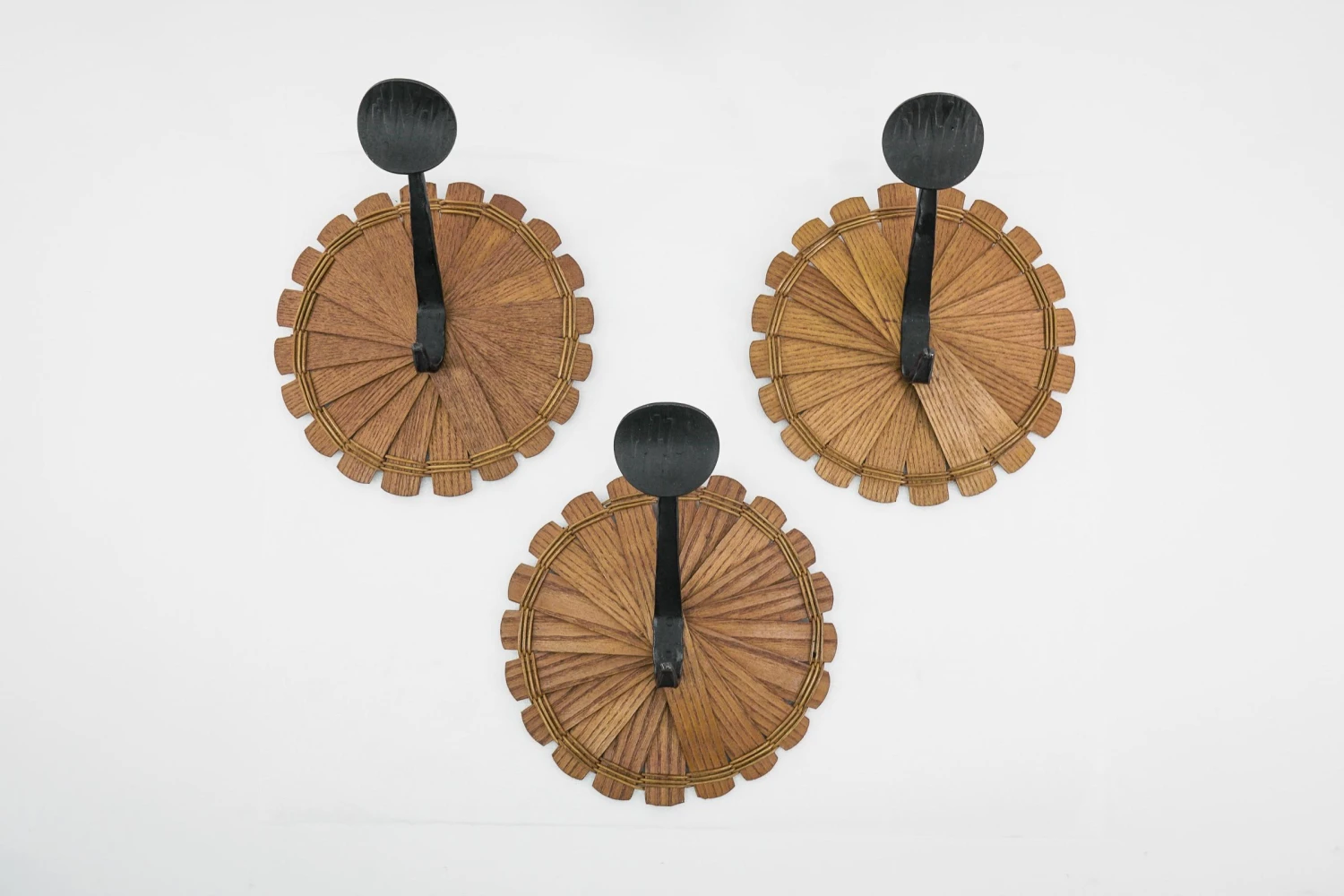 Scandinavian Coat Hooks In Wood, Wicker & Iron, 1960s, Set Of 3 7 Scandinavian Coat Hooks In Wood, Wicker & Iron, 1960s, Set Of 3 - Image 7