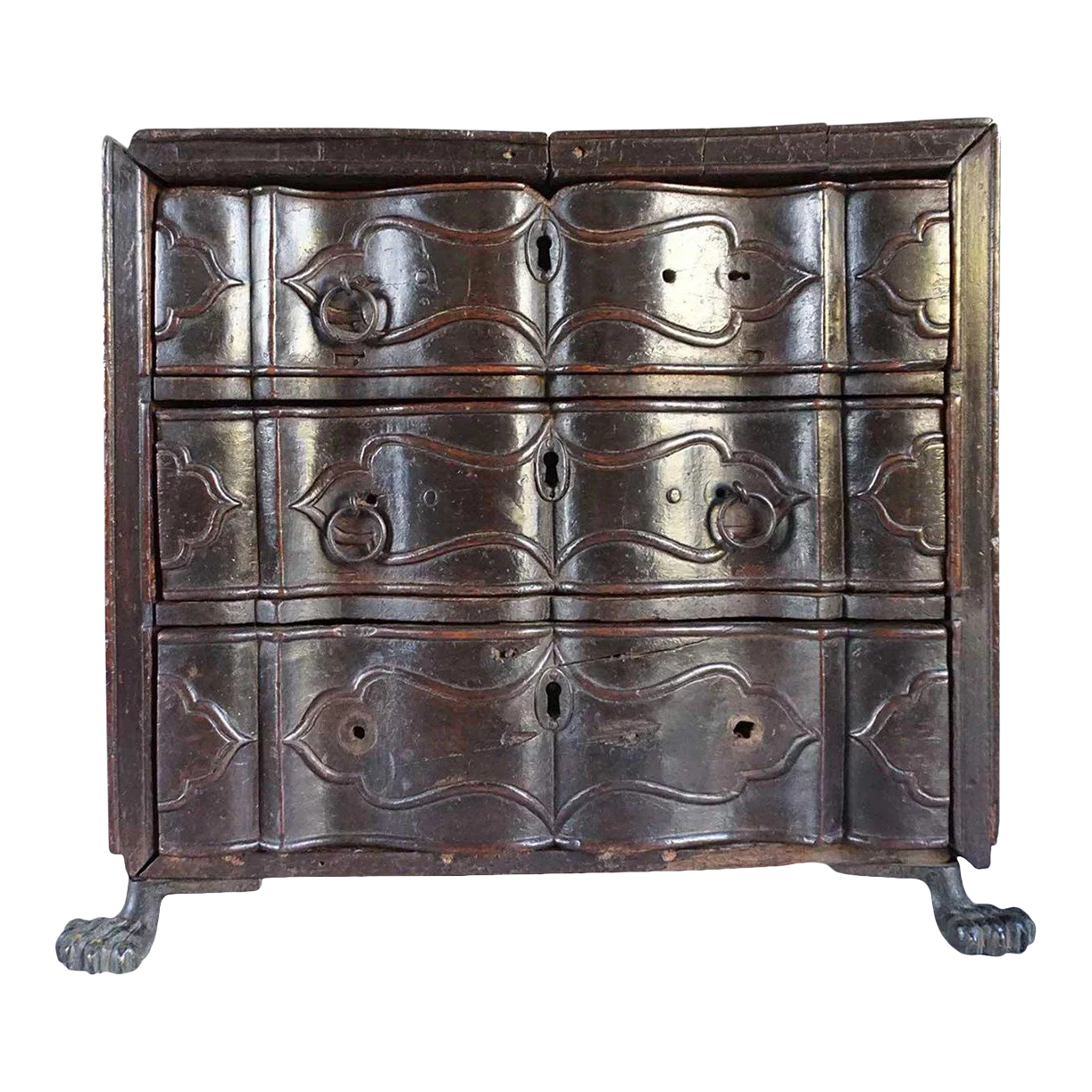 Small Indo-portuguese Rosewood Miniature Chest Of Drawers Table-top Box 1 Small Indo-portuguese Rosewood Miniature Chest Of Drawers Table-top Box