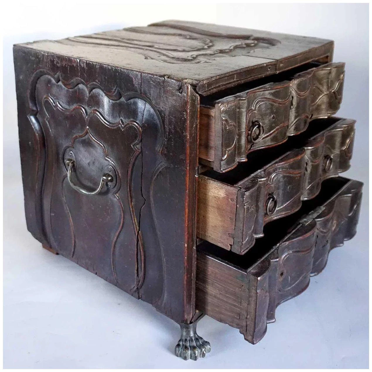 Small Indo-portuguese Rosewood Miniature Chest Of Drawers Table-top Box 3 Small Indo-portuguese Rosewood Miniature Chest Of Drawers Table-top Box - Image 3