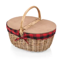 The Country Picnic Basket With Red & Black Liner 11 The Country Picnic Basket With Red & Black Liner -Chairish Shop the country picnic basket with red and black liner 3393