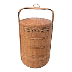 Traditional Tall Vintage Chinese Nesting Stacking Wedding Basket Tower In Wicker