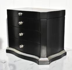 Transitional Two Drawer Table Top Jewelry Box In Black & Silver Finish W/Fitted Interior 18 Transitional Two Drawer Table Top Jewelry Box In Black & Silver Finish W/Fitted Interior -Chairish Shop transitional two drawer table top jewelry box in black and silver finish wfitted interior 0585