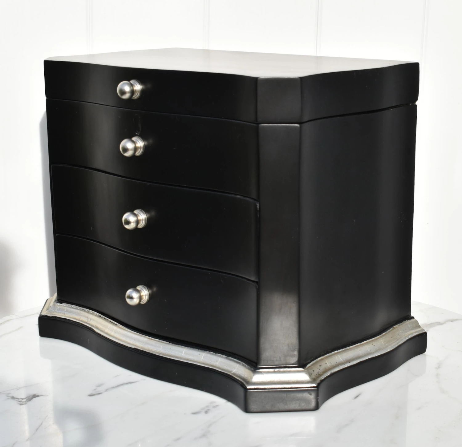 Transitional Two Drawer Table Top Jewelry Box In Black & Silver Finish W/Fitted Interior 9 Transitional Two Drawer Table Top Jewelry Box In Black & Silver Finish W/Fitted Interior - Image 9