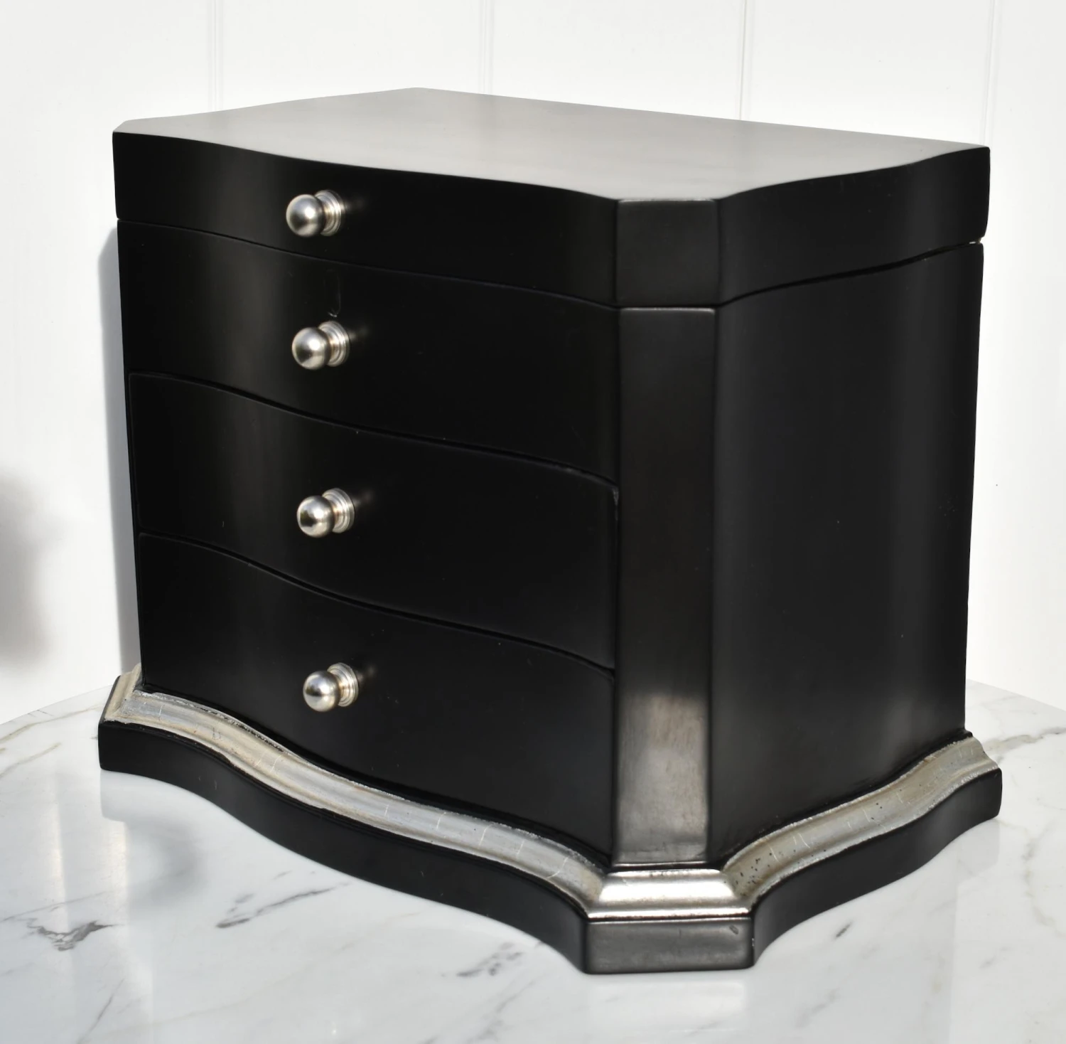 Transitional Two Drawer Table Top Jewelry Box In Black & Silver Finish W/Fitted Interior 10 Transitional Two Drawer Table Top Jewelry Box In Black & Silver Finish W/Fitted Interior - Image 10