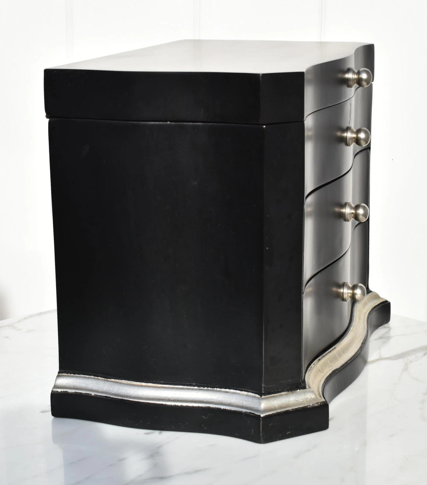 Transitional Two Drawer Table Top Jewelry Box In Black & Silver Finish W/Fitted Interior 7 Transitional Two Drawer Table Top Jewelry Box In Black & Silver Finish W/Fitted Interior - Image 7