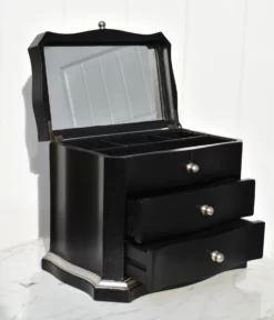Transitional Two Drawer Table Top Jewelry Box In Black & Silver Finish W/Fitted Interior 14 Transitional Two Drawer Table Top Jewelry Box In Black & Silver Finish W/Fitted Interior -Chairish Shop transitional two drawer table top jewelry box in black and silver finish wfitted interior 3371