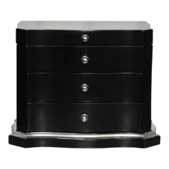 Transitional Two Drawer Table Top Jewelry Box In Black & Silver Finish W/Fitted Interior