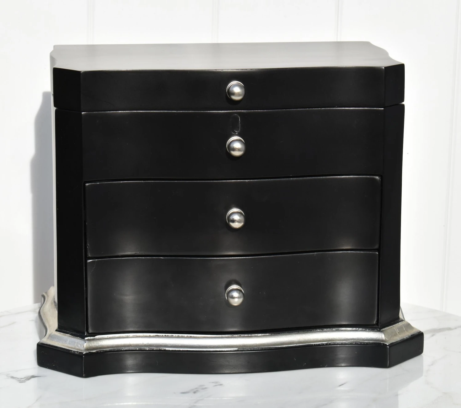 Transitional Two Drawer Table Top Jewelry Box In Black & Silver Finish W/Fitted Interior 3 Transitional Two Drawer Table Top Jewelry Box In Black & Silver Finish W/Fitted Interior - Image 3