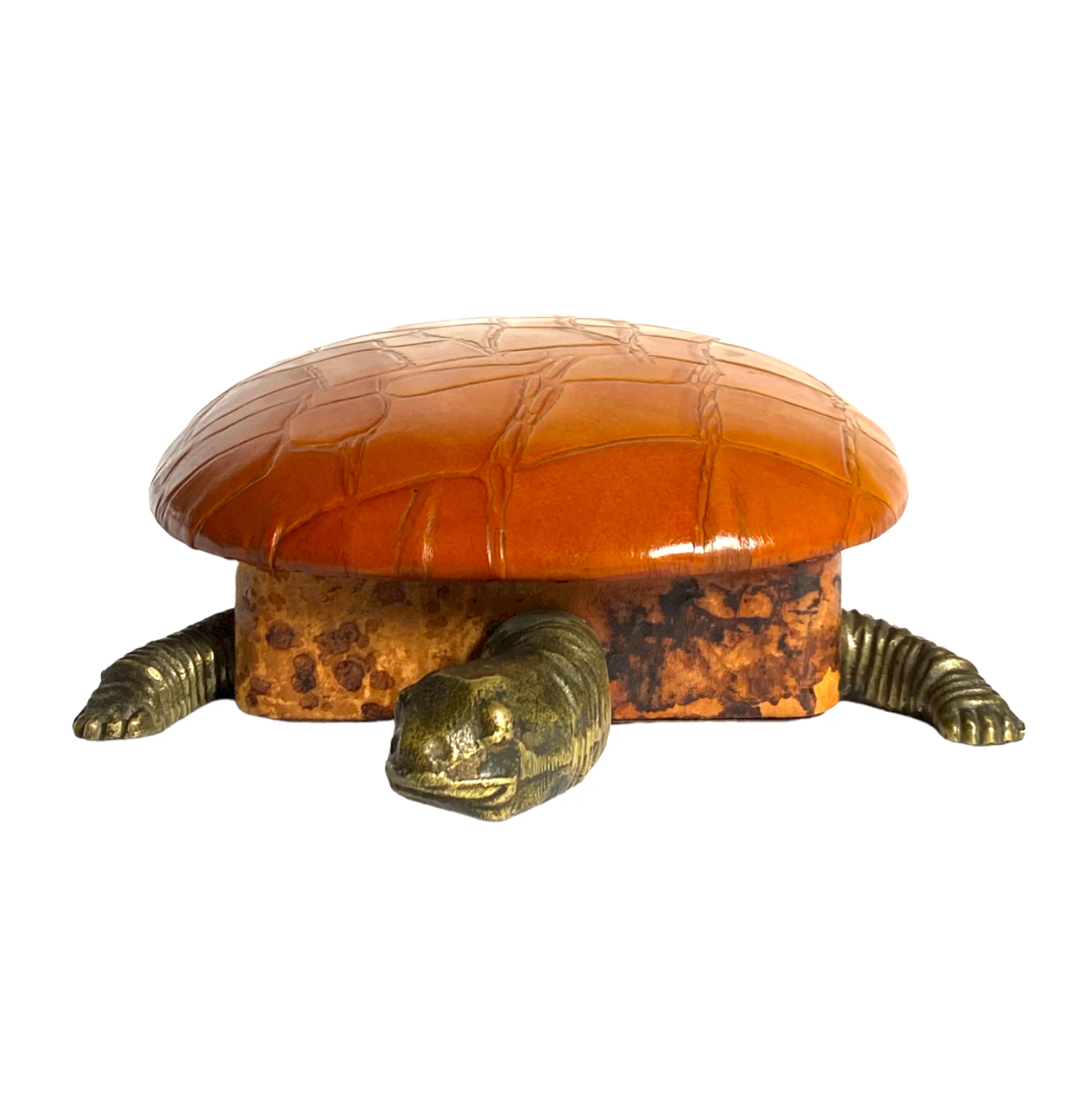Turtle Shaped Leather And Bronze Jewelry Box, France 1950s 2 Turtle Shaped Leather And Bronze Jewelry Box, France 1950s - Image 2