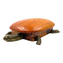 Turtle Shaped Leather And Bronze Jewelry Box, France 1950s