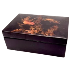 Vietnamese Black And Orange Box In Lacquered Wood
