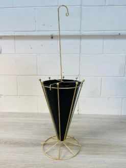 Vintage 1950s Black & Gold Metal Umbrella Stand -Chairish Shop vintage 1950s black and gold metal umbrella stand 4513 scaled