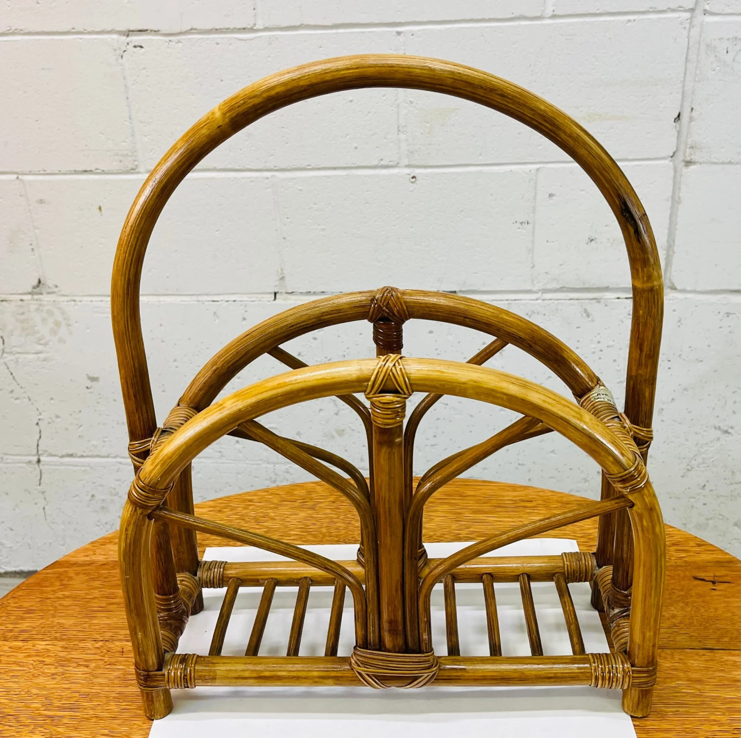 Vintage 1960s Arched Rattan Magazine Rack 2 Vintage 1960s Arched Rattan Magazine Rack - Image 2