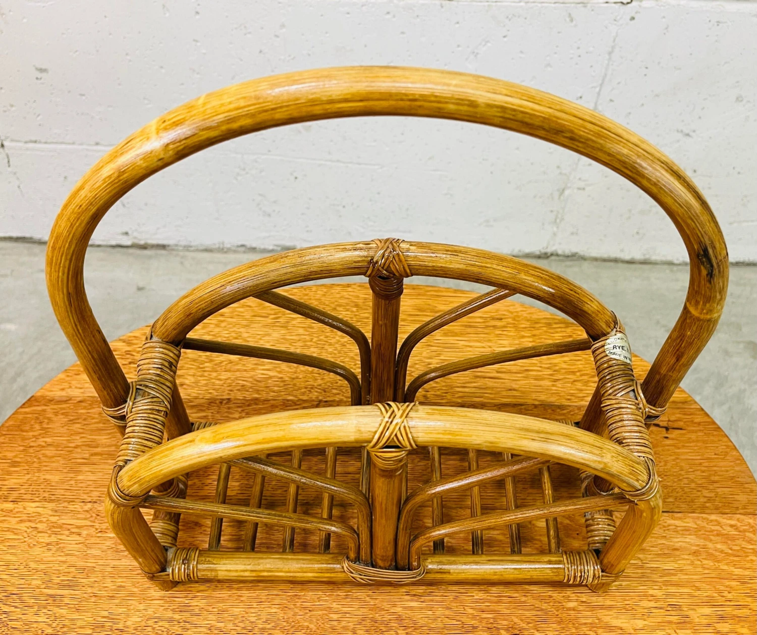 Vintage 1960s Arched Rattan Magazine Rack 5 Vintage 1960s Arched Rattan Magazine Rack - Image 5