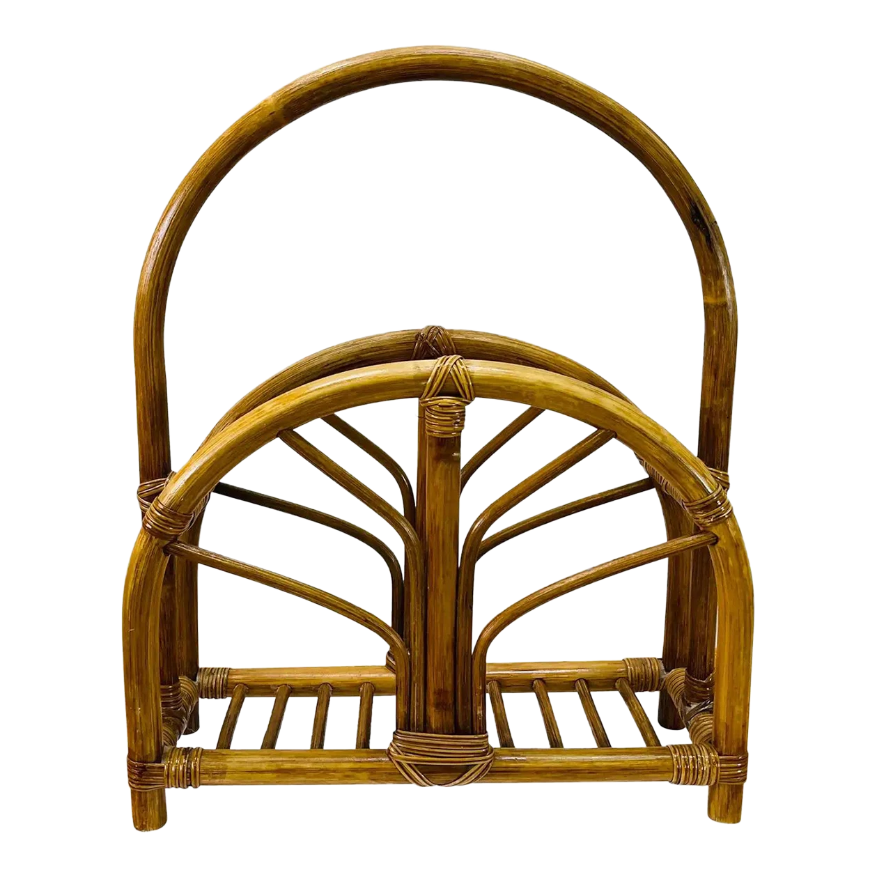 Vintage 1960s Arched Rattan Magazine Rack 1 Vintage 1960s Arched Rattan Magazine Rack