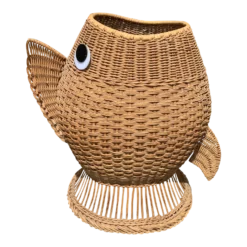 Vintage 1970s Wicker Animal Fish Laundry Basket