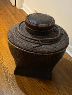 Vintage 19th Century Asian Woven Rattan Bamboo Storage Basket W/Lid -Chairish Shop vintage 19th century asian woven rattan bamboo storage basket wlid 1023