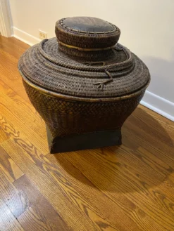 Vintage 19th Century Asian Woven Rattan Bamboo Storage Basket W/Lid -Chairish Shop vintage 19th century asian woven rattan bamboo storage basket wlid 6983