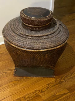 Vintage 19th Century Asian Woven Rattan Bamboo Storage Basket W/Lid -Chairish Shop vintage 19th century asian woven rattan bamboo storage basket wlid 7694