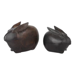 Vintage Arthur Court Folk Art Hand-Carved Wooden Rabbit Trinket Boxes - Set Of 2