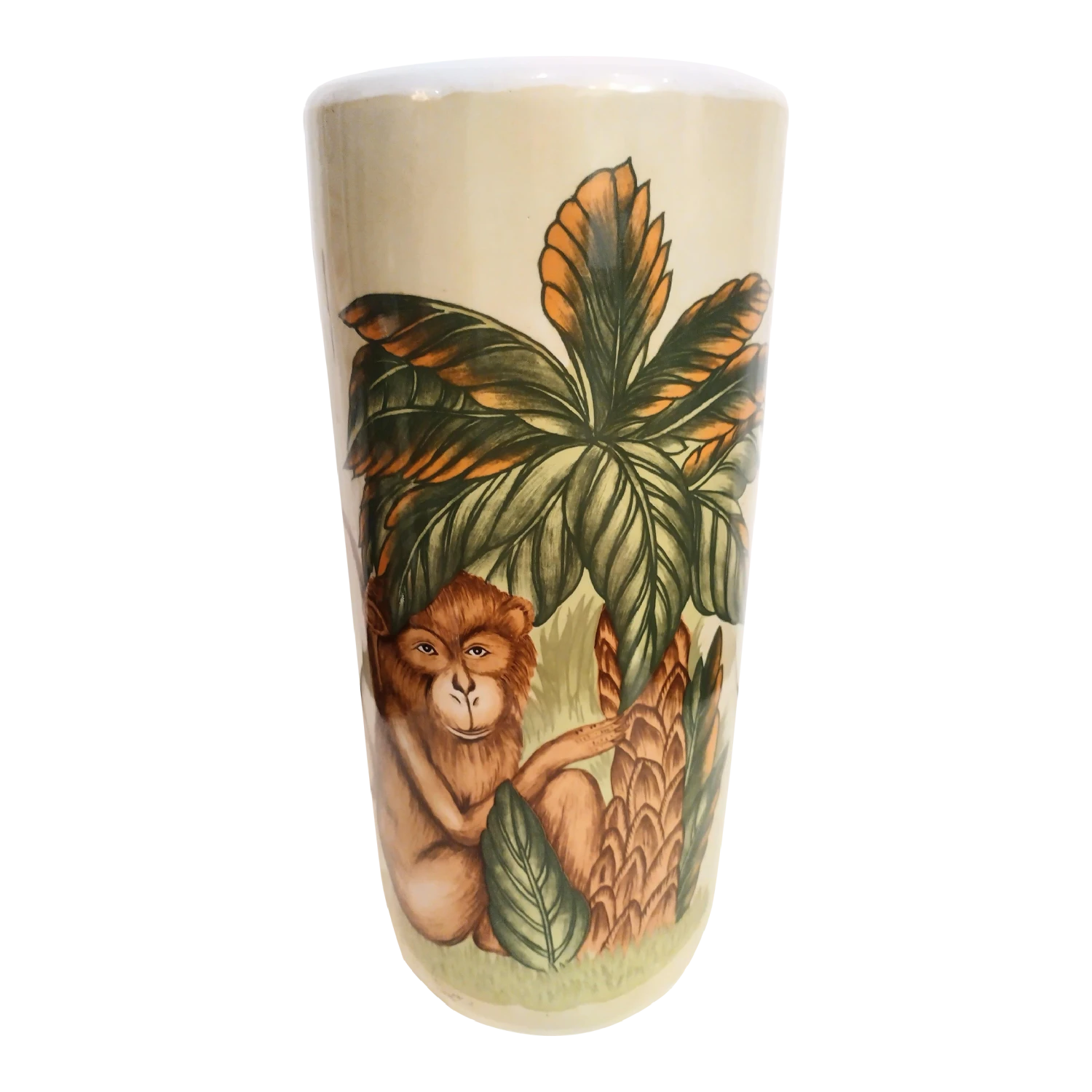 Vintage Ceramic Palm Beach Regency Tropical Monkey Palm Tree Umbrella Stand Holder 1 Vintage Ceramic Palm Beach Regency Tropical Monkey Palm Tree Umbrella Stand Holder