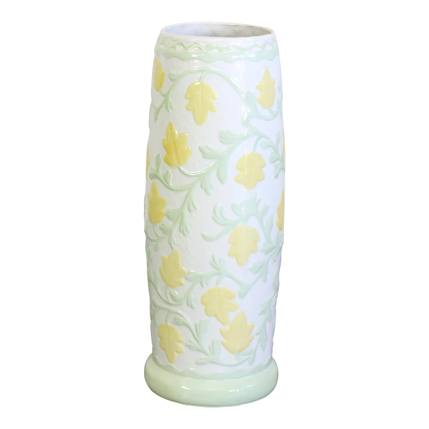 Vintage Ceramic Umbrella Stand With Floral Motif 1 Vintage Ceramic Umbrella Stand With Floral Motif