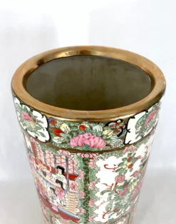 Vintage Chinese Rose Medallion Porcelain Umbrella Stand With Gilt Work, Signed -Chairish Shop vintage chinese rose medallion porcelain umbrella stand with gilt work signed 9028 scaled