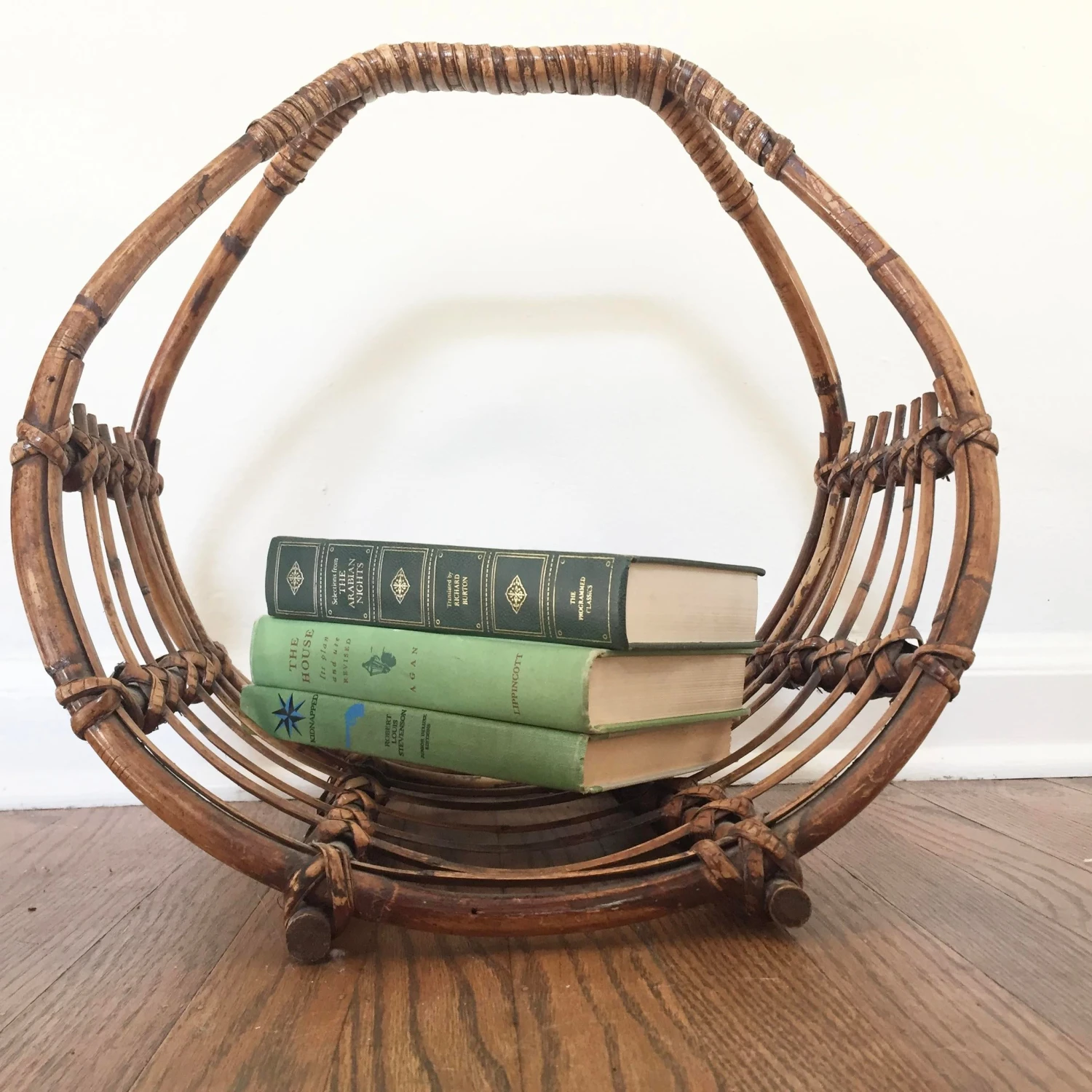 Vintage Chinoiserie Rattan Bamboo Magazine Rack 2 Vintage Chinoiserie Rattan Bamboo Magazine Rack - Image 2