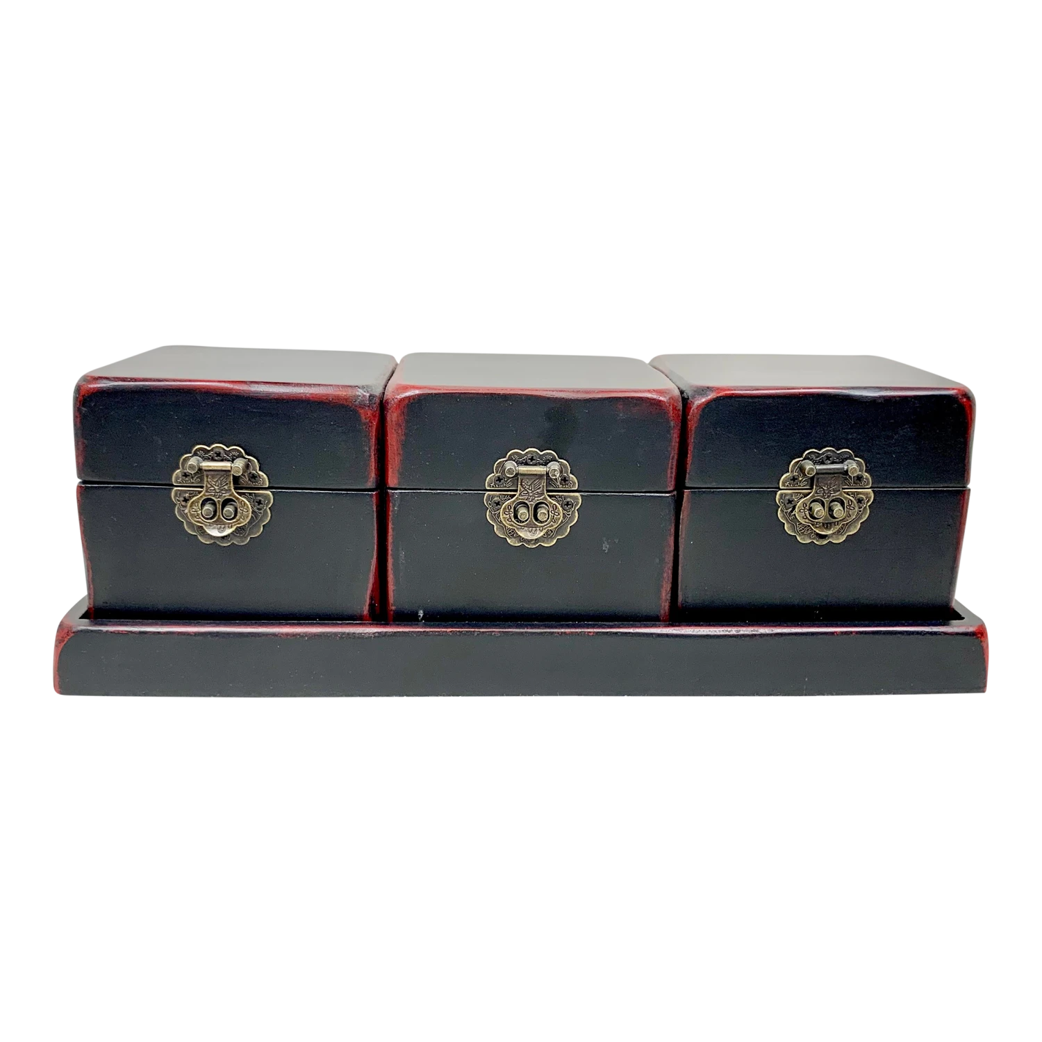 Vintage Chinoiserie Style Boxes With Tray-Four Pieces 1 Vintage Chinoiserie Style Boxes With Tray-Four Pieces