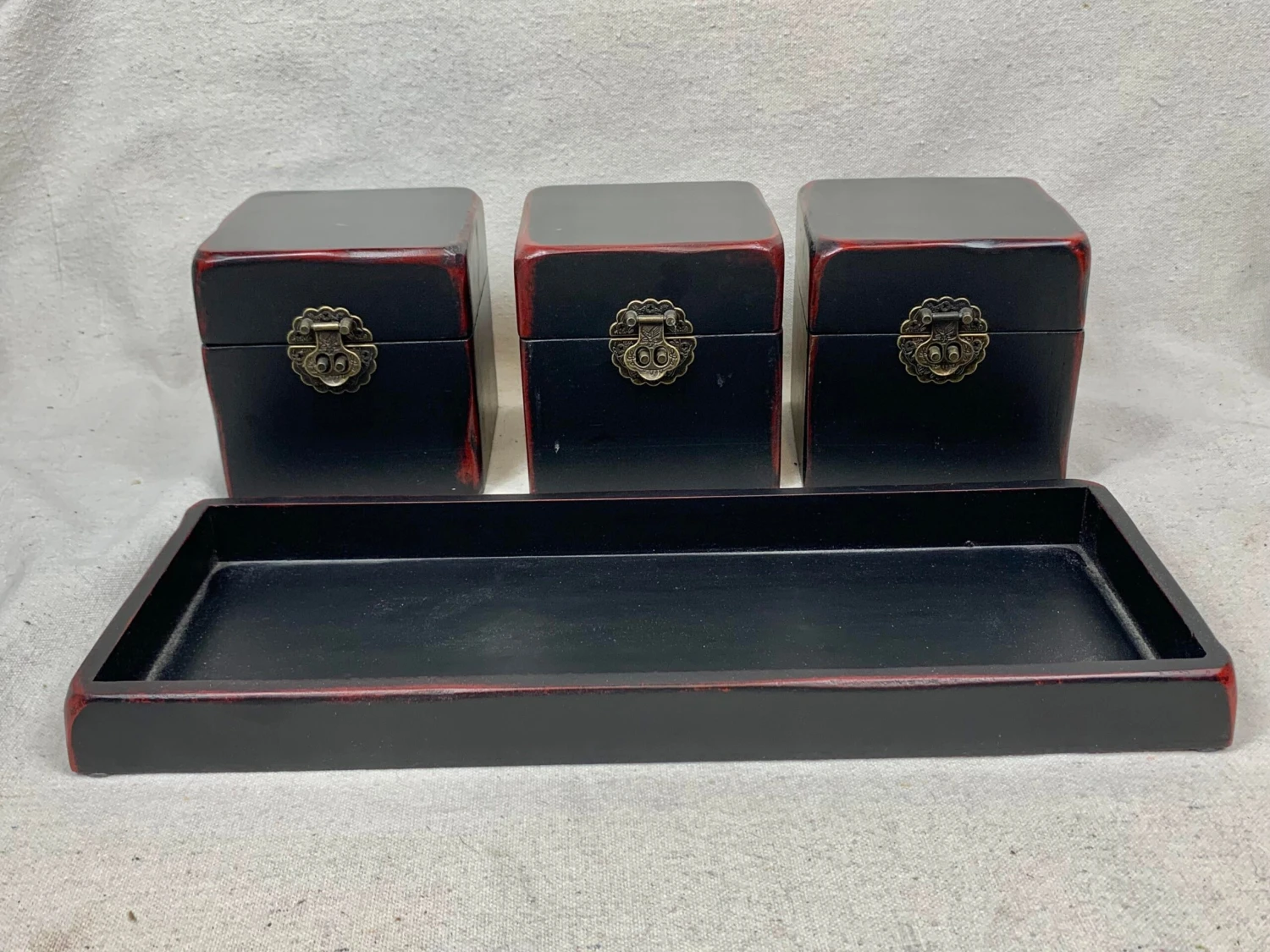 Vintage Chinoiserie Style Boxes With Tray-Four Pieces 7 Vintage Chinoiserie Style Boxes With Tray-Four Pieces - Image 7