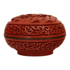 Vintage Cinnabar Red Small Lidded With Blue Enameled Lining Decorative Box