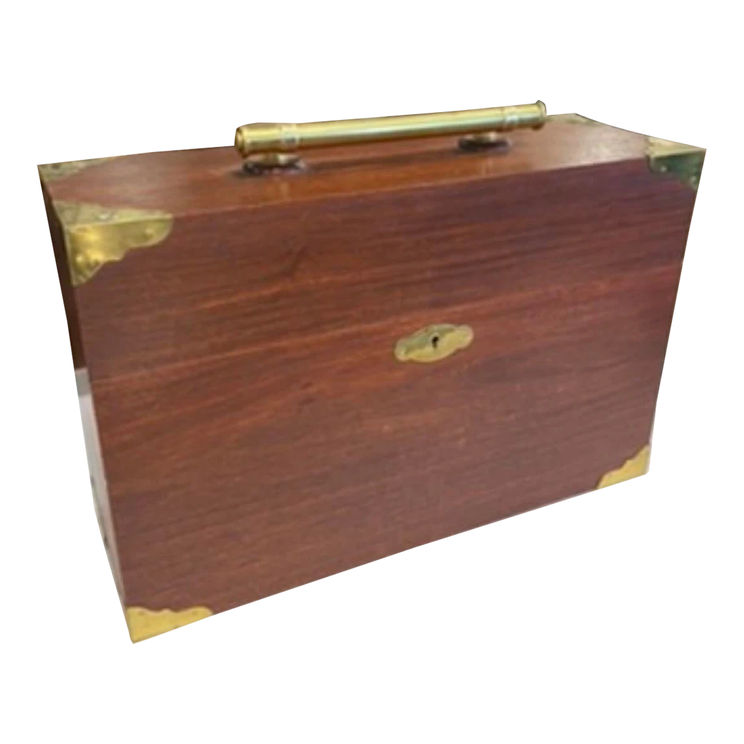 Vintage English Style Brass Bound Walnut Wine Bottle Decanter Box 1 Vintage English Style Brass Bound Walnut Wine Bottle Decanter Box