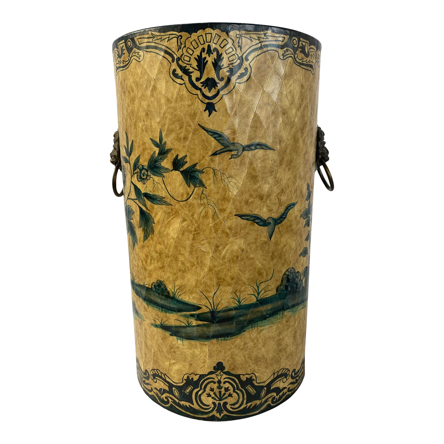 Vintage English/Chinoiserie “Papier Mache” Painted Umbrella Stand 1 Vintage English/Chinoiserie “Papier Mache” Painted Umbrella Stand