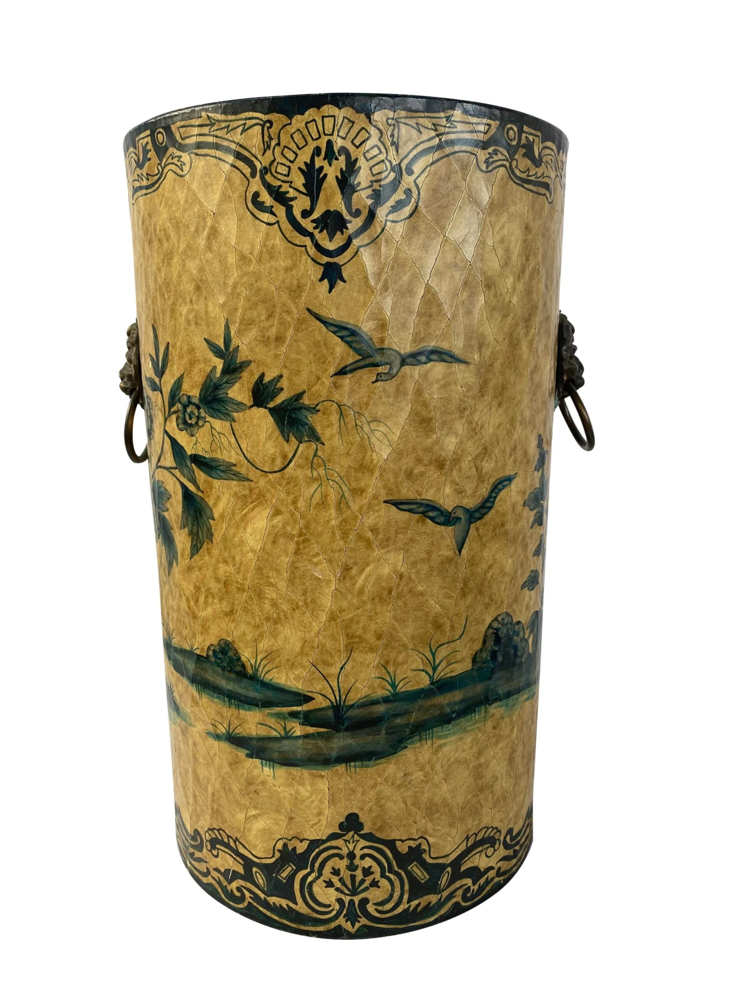 Vintage English/Chinoiserie “Papier Mache” Painted Umbrella Stand 4 Vintage English/Chinoiserie “Papier Mache” Painted Umbrella Stand - Image 4