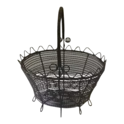 Vintage French Farm Wire Basket With Feet & Swivel Handle