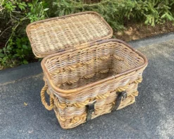 Vintage French Wicker Laundry Basket Linen Trunk -Chairish Shop vintage french wicker laundry basket linen trunk 0589 scaled