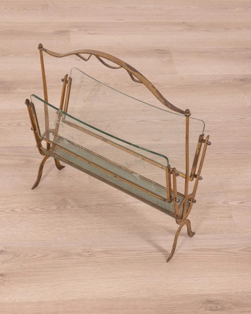 Vintage Golden Brass And Glass Magazine Rack From Maison Baguès 3 Vintage Golden Brass And Glass Magazine Rack From Maison Baguès - Image 3
