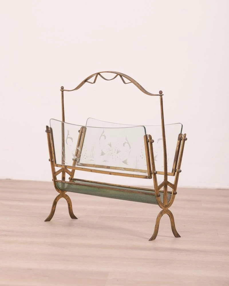 Vintage Golden Brass And Glass Magazine Rack From Maison Baguès 7 Vintage Golden Brass And Glass Magazine Rack From Maison Baguès - Image 7